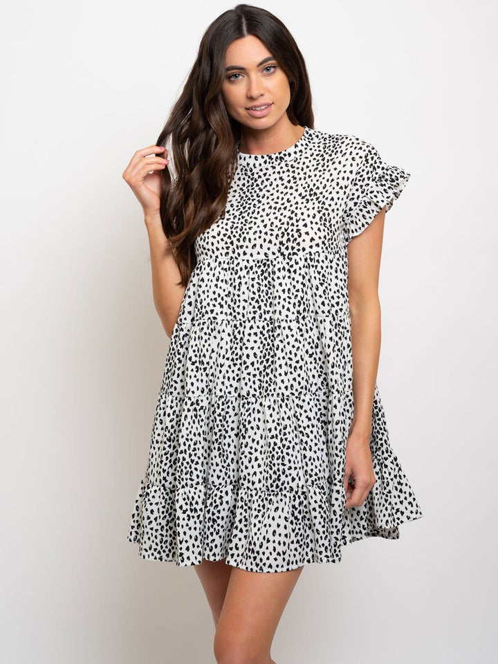 WOMEN'S PRINTED BABY-DOLL RUFFLE SLEEVE MINI DRESS