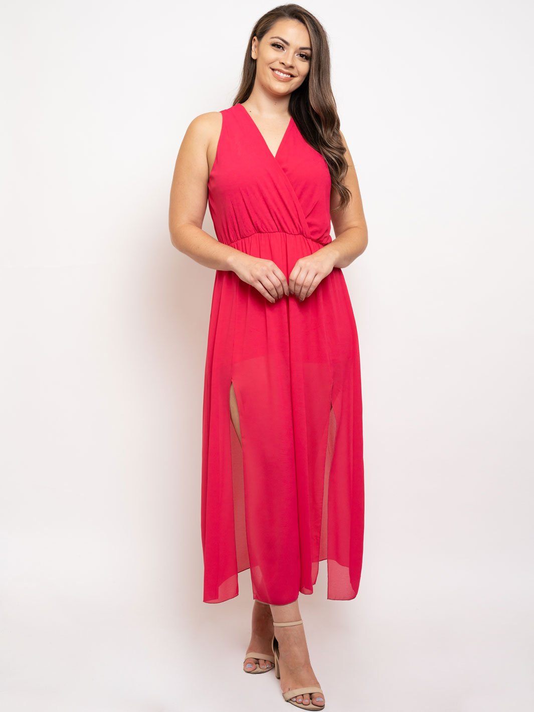 PLUS SIZE SLEEVELESS FRONT SLIT MAXI DRESS