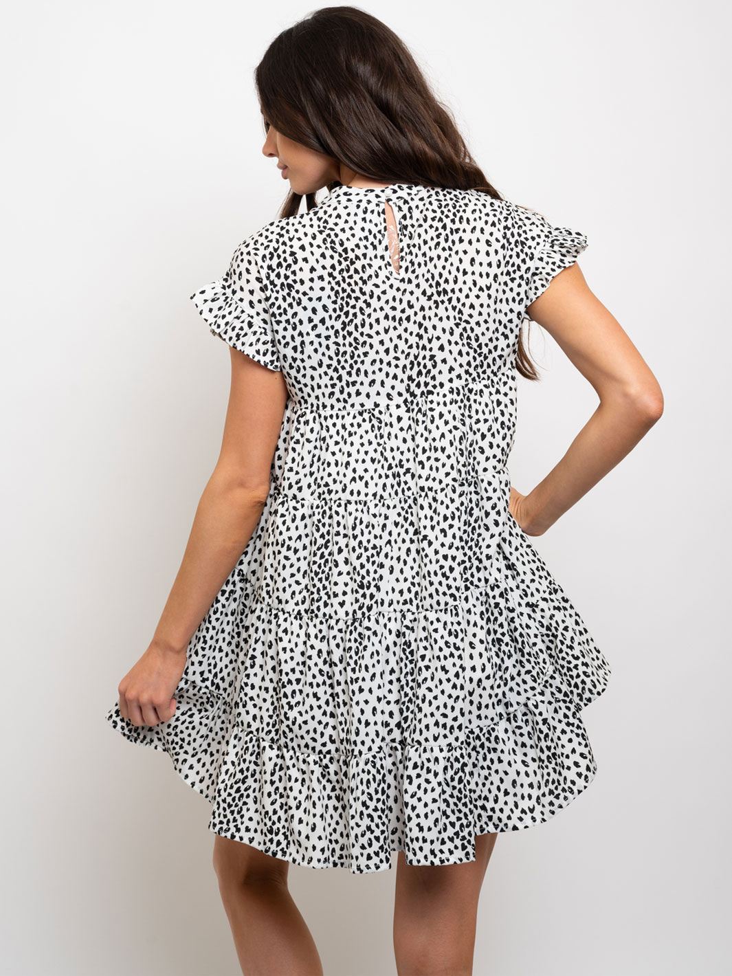 WOMEN'S PRINTED BABY-DOLL RUFFLE SLEEVE MINI DRESS