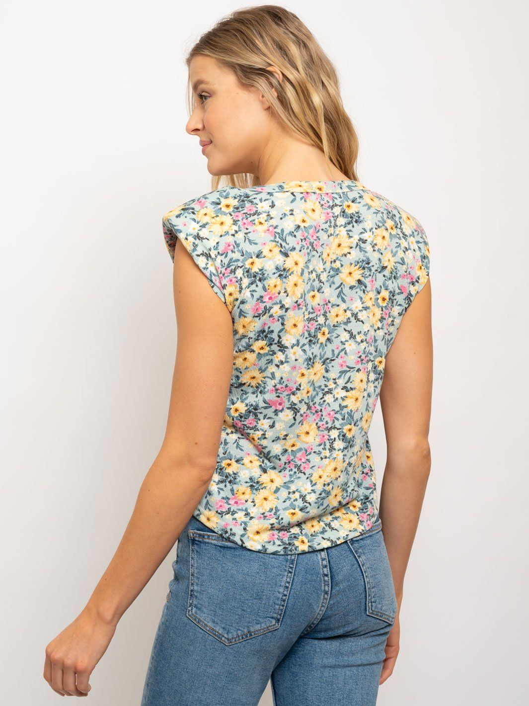 WOMEN'S MUSCLE FLORAL W/SHOULDER PADS TOP
