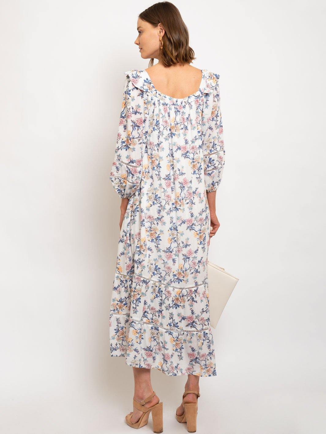 WOMEN'S FLOWER GAUZE SQUARE NECK MAXI DRESS