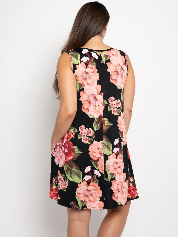PLUS SIZE BLACK FLORAL TUNIC DRESS