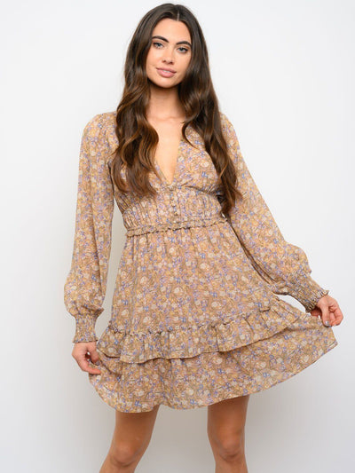WOMEN'S LONG SLEEVE FLORAL MINI DRESS