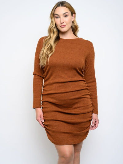 PLUS SIZE RUCHED LONG SLEEVE DRESS