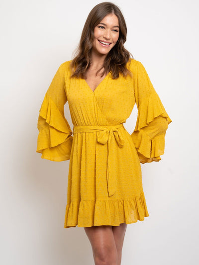 WOMEN'S SWISS DOTS RUFFLED SLEEVES DRESS