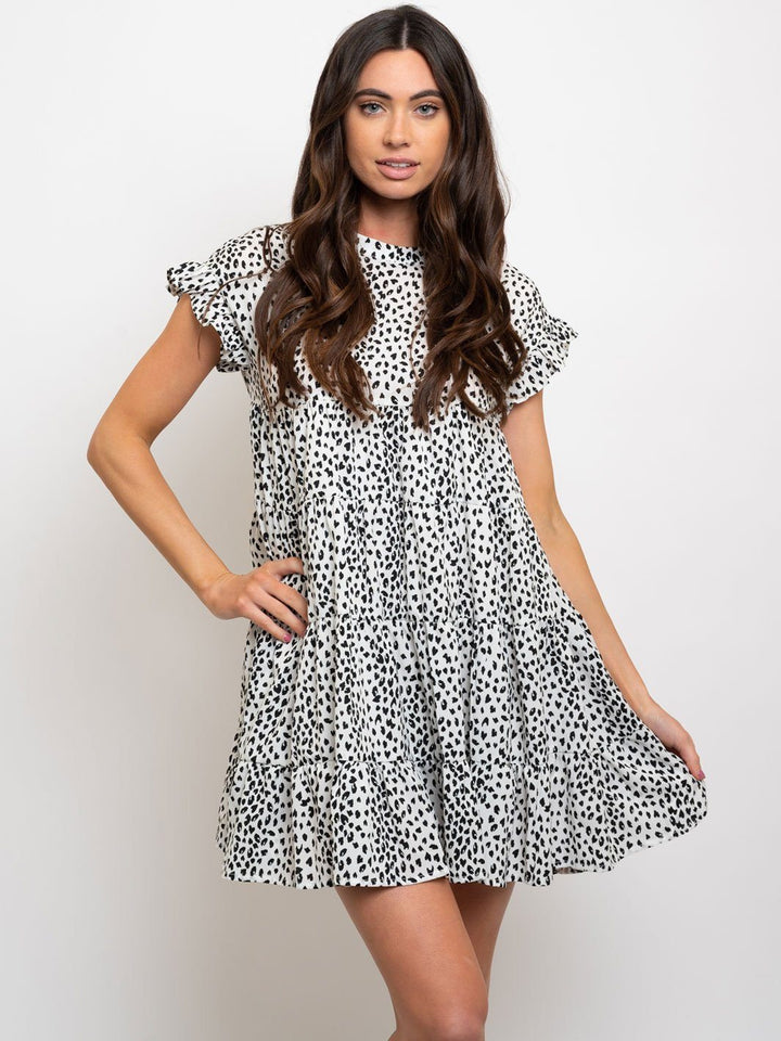 WOMEN'S PRINTED BABY-DOLL RUFFLE SLEEVE MINI DRESS