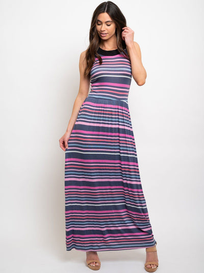 WOMEN'S STRIPES MAXI SLEVELESS DRESS