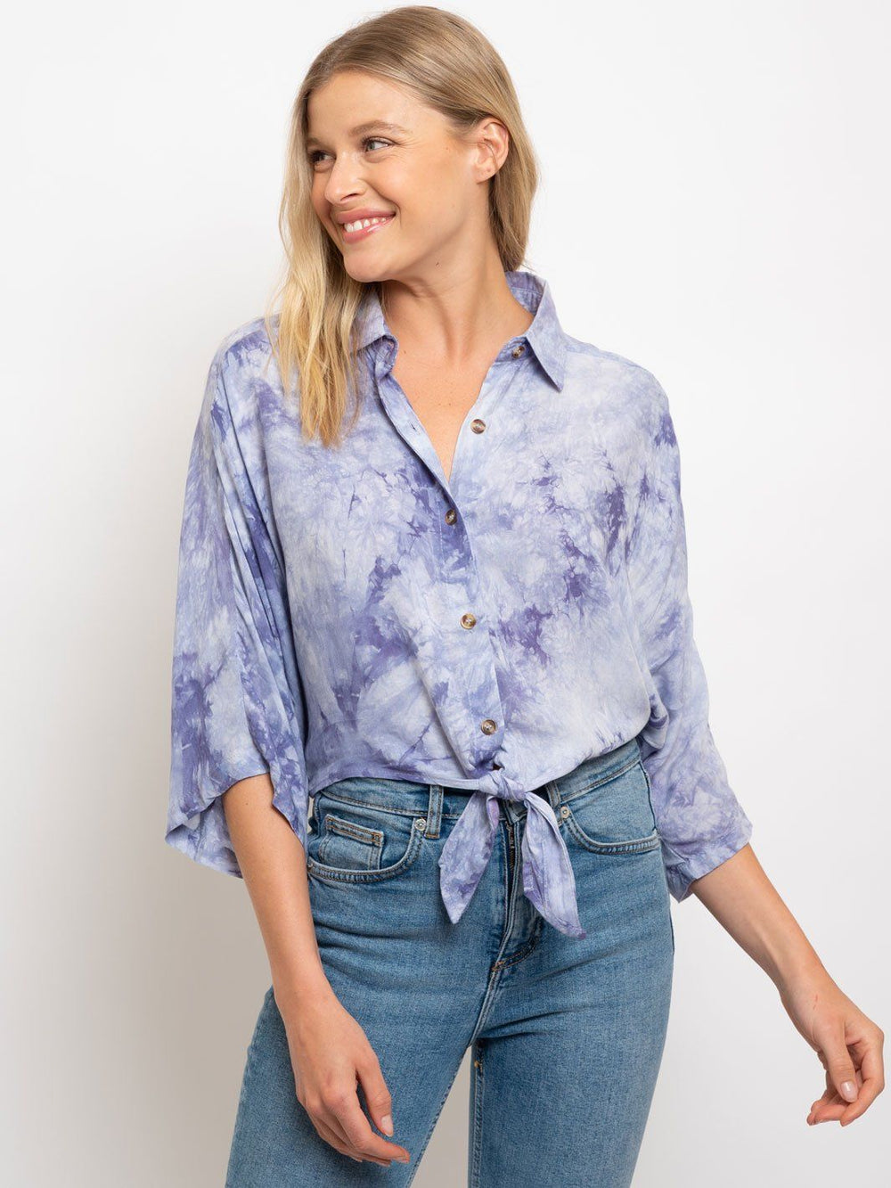 WOMEN'S TIE-DYE COLLAR BUTTON UP TOP