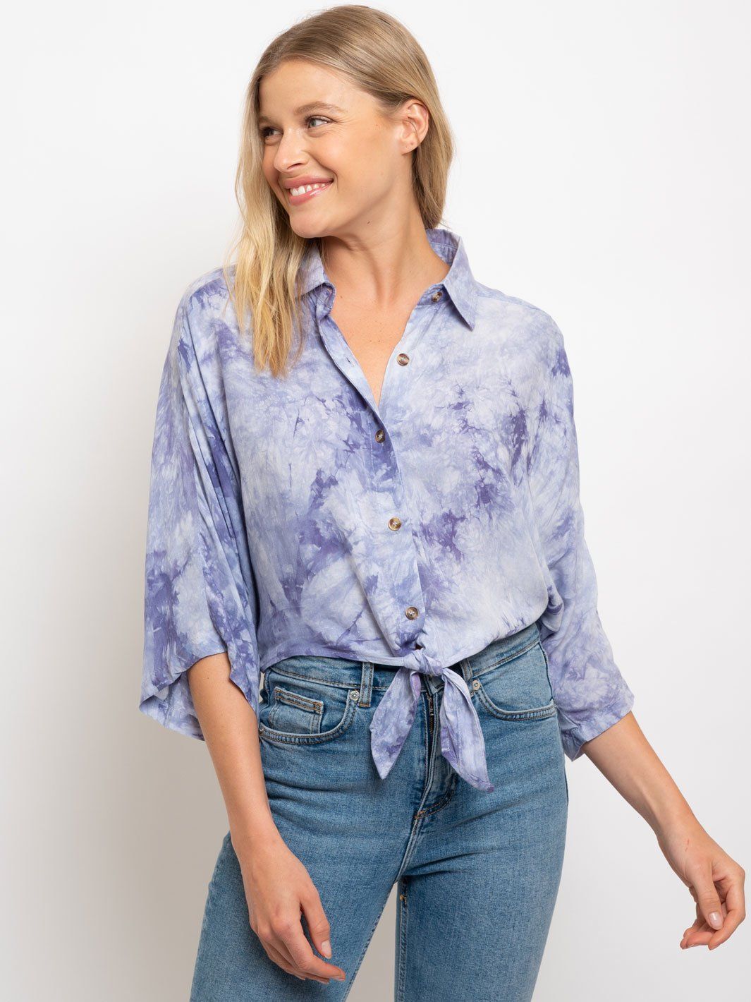 WOMEN'S TIE-DYE COLLAR BUTTON UP TOP