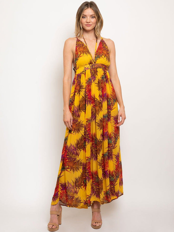 WOMEN'S FLORAL OPEN BACK MAXI DRESS