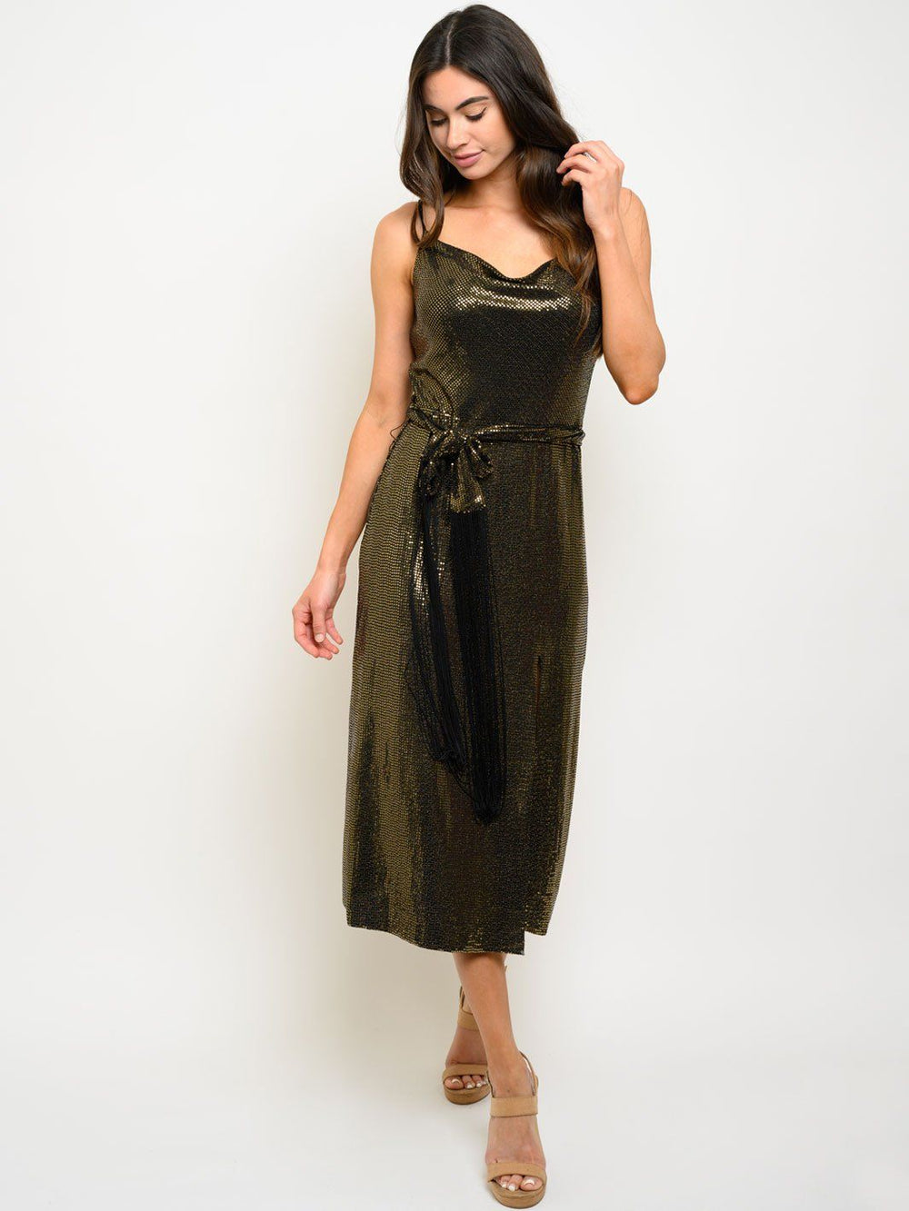 WOMEN'S SEQUINS SLIT MIDI DRESS