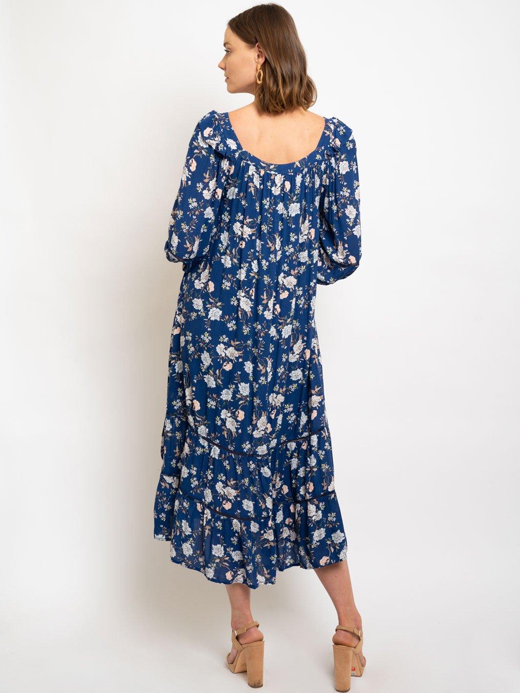 WOMEN'S FLOWER GAUZE SQUARE NECK MAXI DRESS