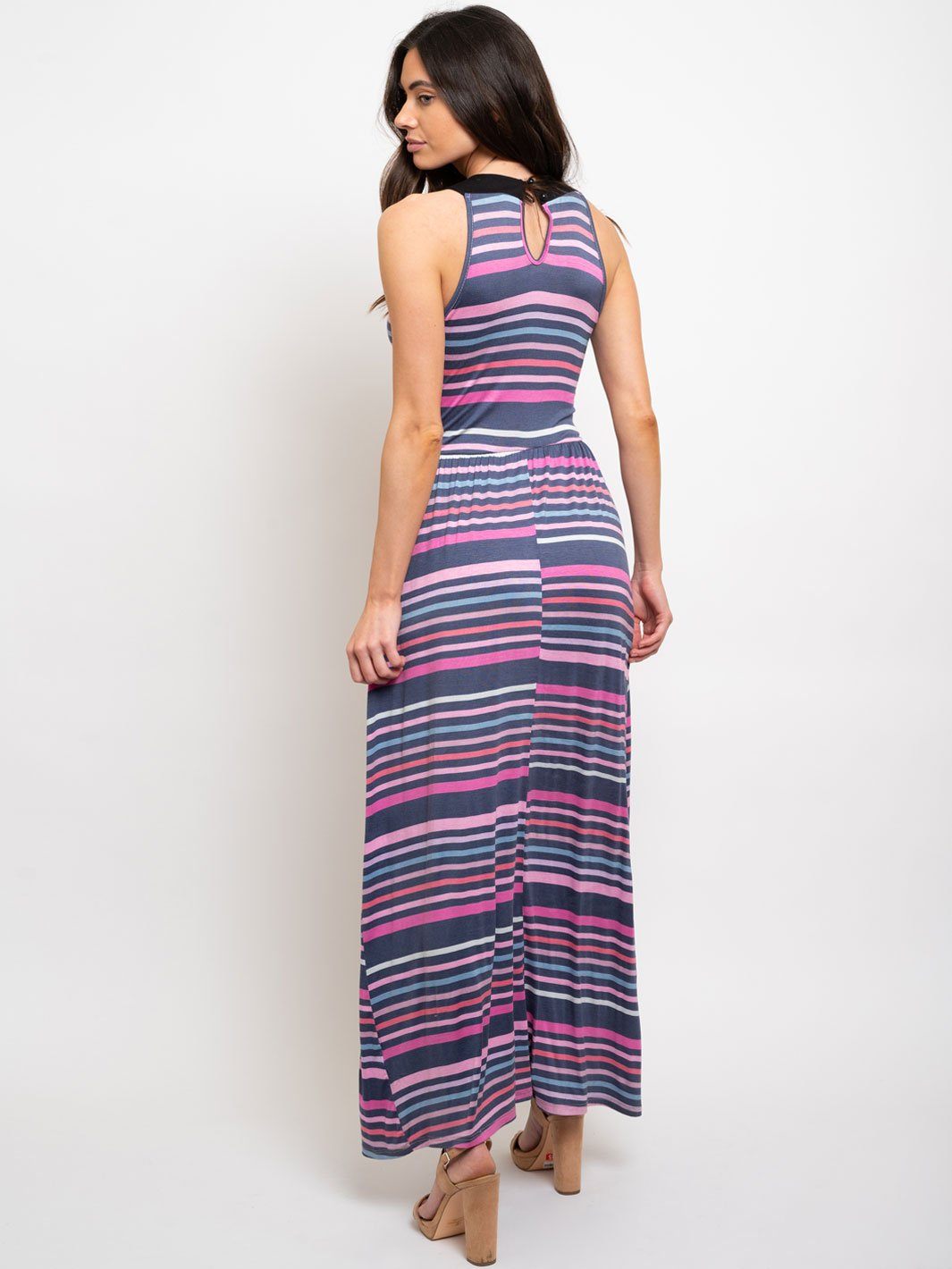 WOMEN'S STRIPES MAXI SLEVELESS DRESS