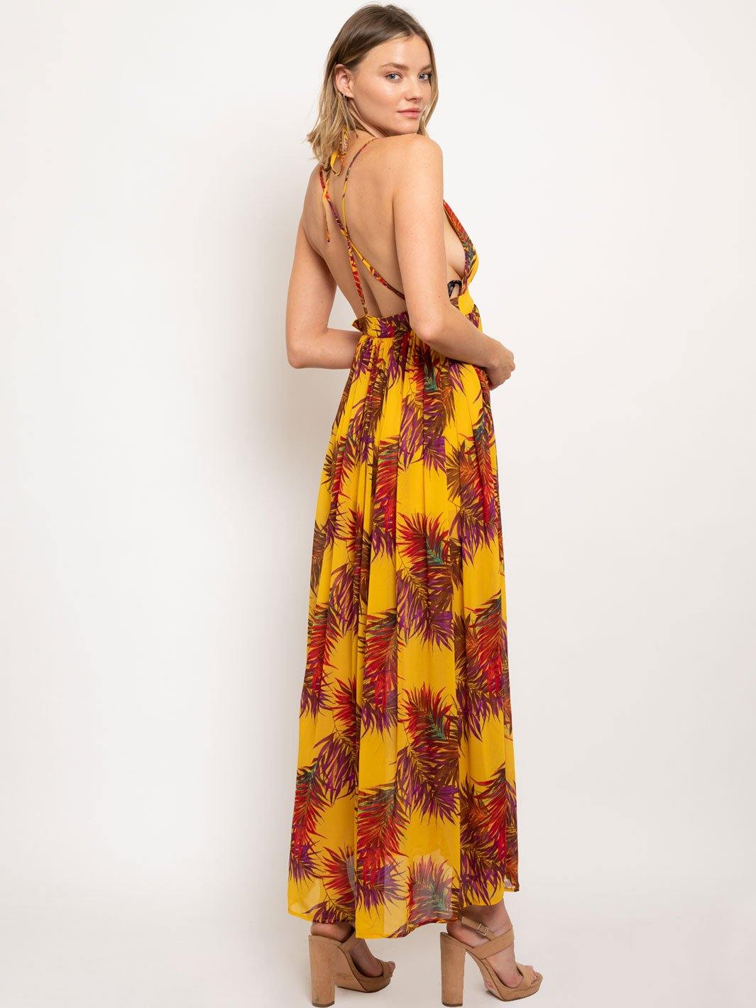 WOMEN'S FLORAL OPEN BACK MAXI DRESS