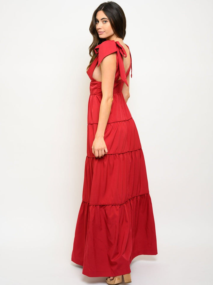 WOMEN'S TIERED PIPING MAXI DRESS