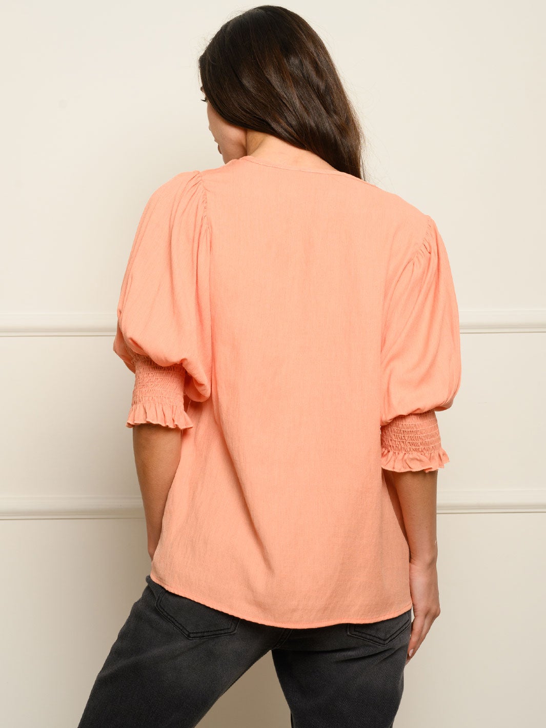 WOMEN'S SMOCKED 3/4 SLEEVES TOP