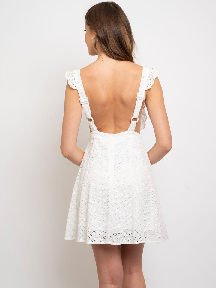 WOMEN'S MINI OPEN BACK RUFFLE DETAILED DRESS