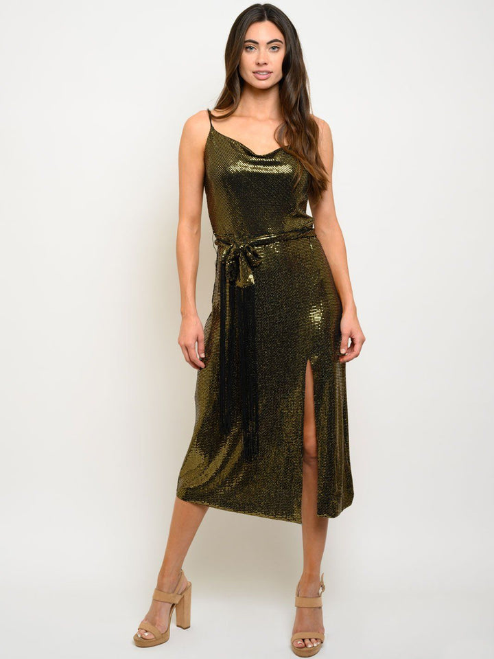 WOMEN'S SEQUINS SLIT MIDI DRESS