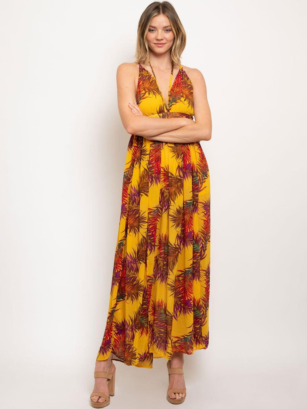 WOMEN'S FLORAL OPEN BACK MAXI DRESS