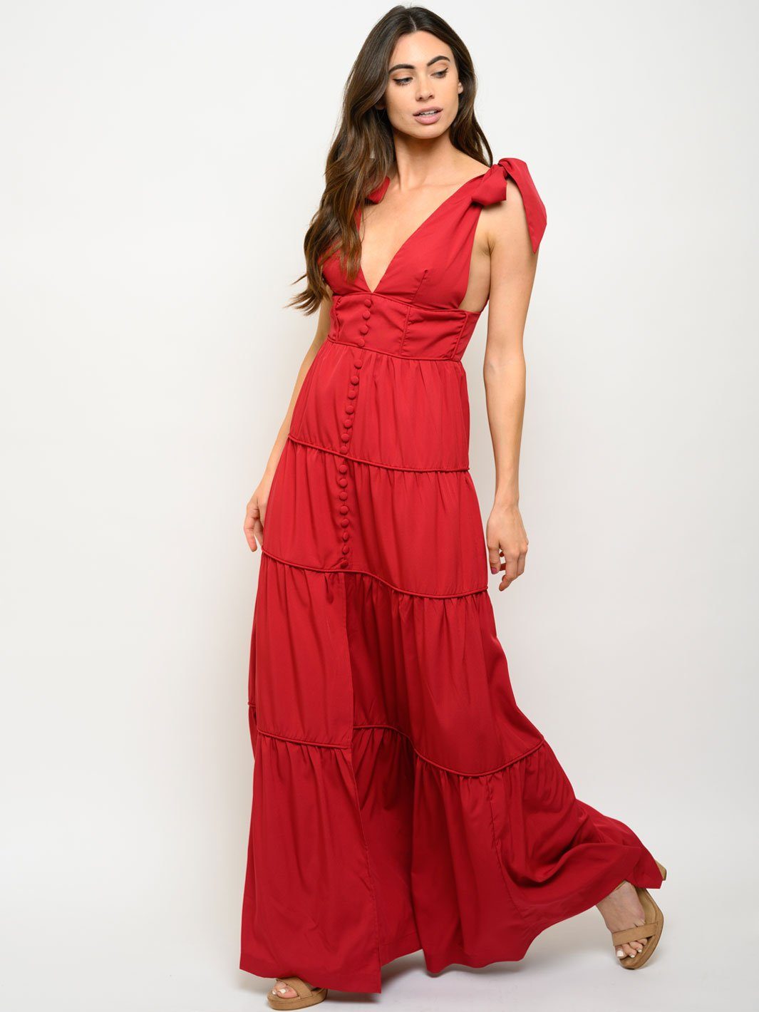 WOMEN'S TIERED PIPING MAXI DRESS