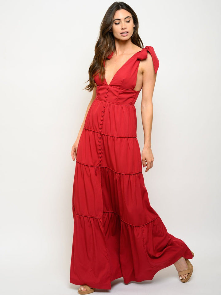 WOMEN'S TIERED PIPING MAXI DRESS