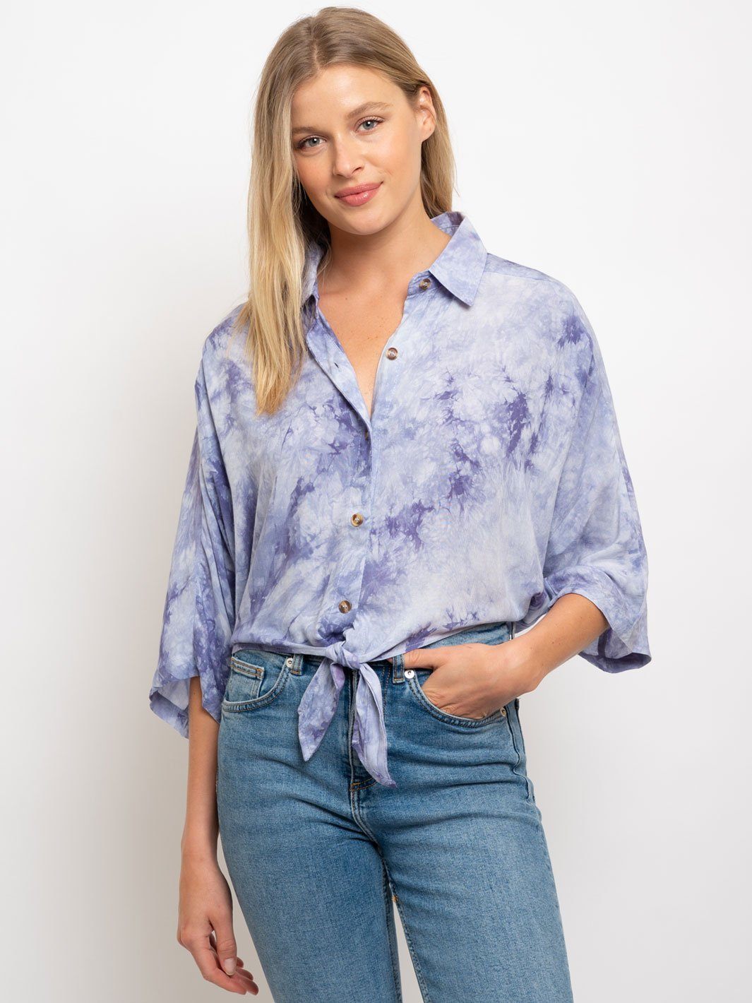 WOMEN'S TIE-DYE COLLAR BUTTON UP TOP