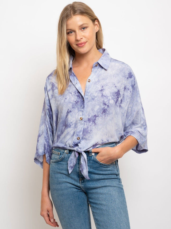 WOMEN'S TIE-DYE COLLAR BUTTON UP TOP