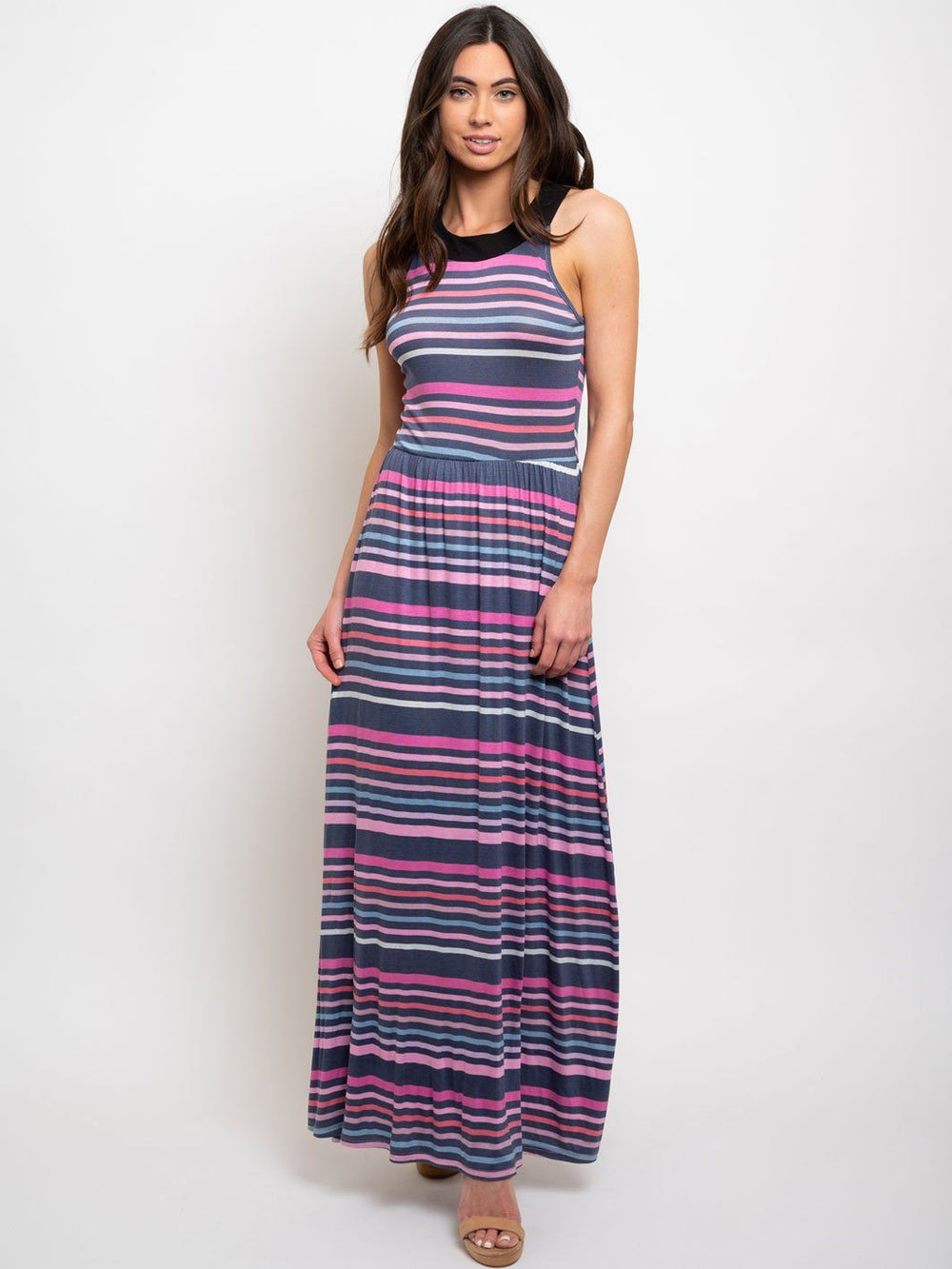WOMEN'S STRIPES MAXI SLEVELESS DRESS