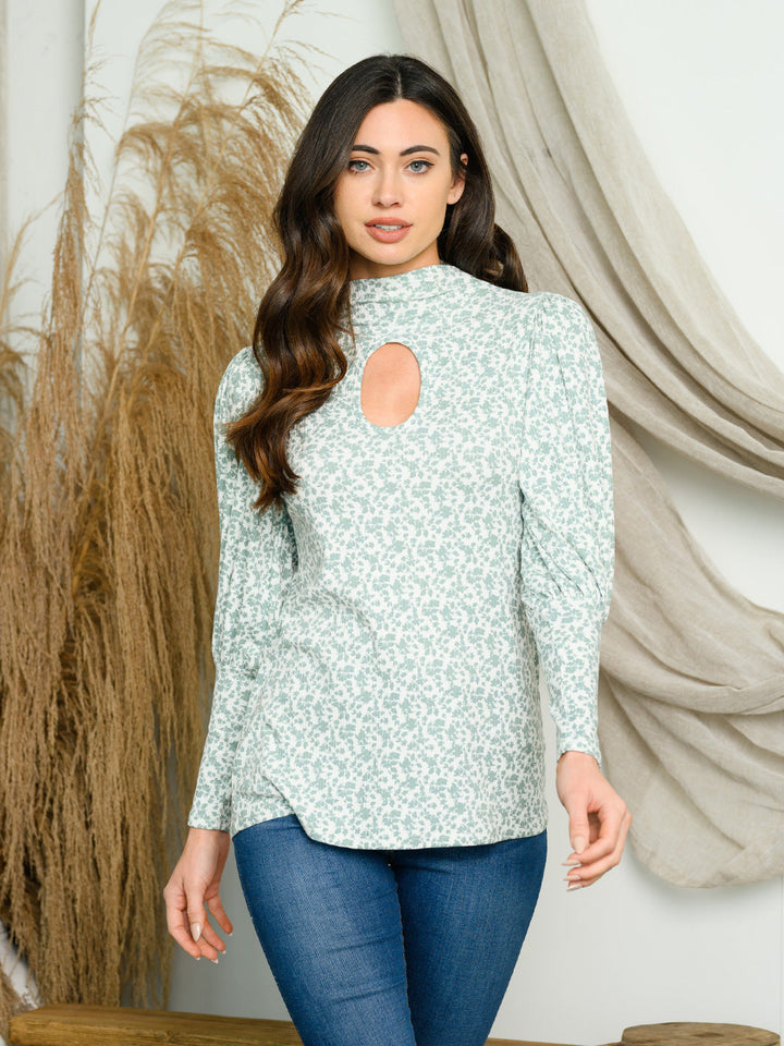 WOMEN'S LONG SLEEVE MOCK NECK OPEN FRONT TOP