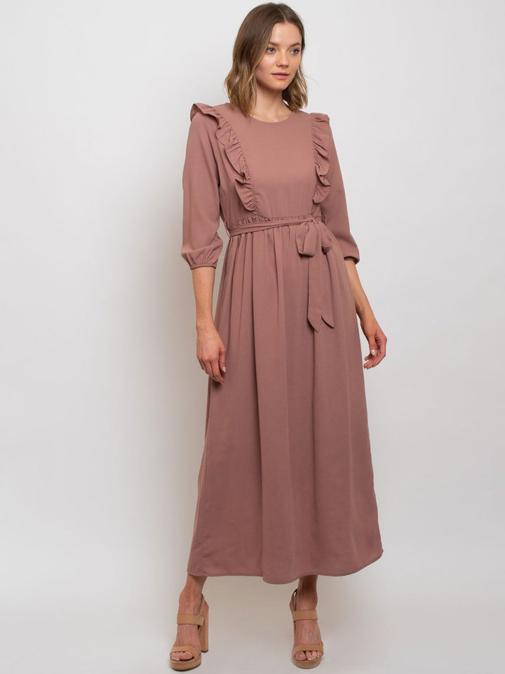 WOMEN'S RUFFLE DETAIL MAXI DRESS