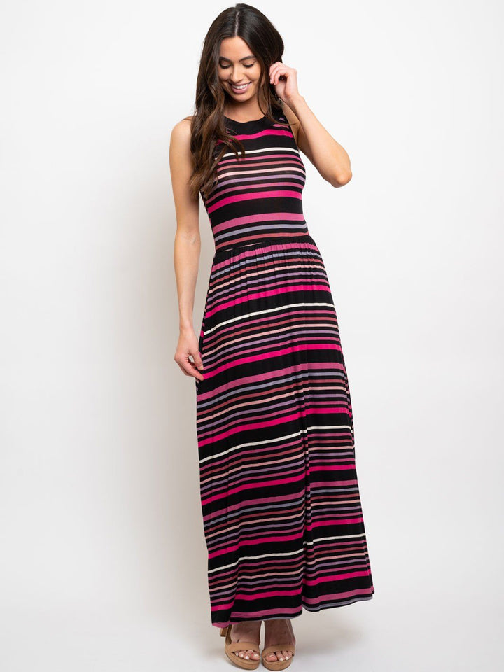 WOMEN'S STRIPES MAXI SLEVELESS DRESS