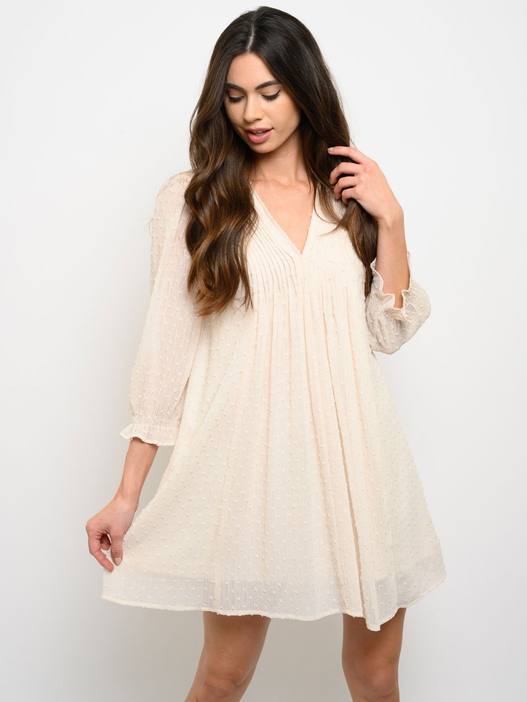 WOMEN'S SWISS DOT CHIFFON PLEATS MINI DRESS