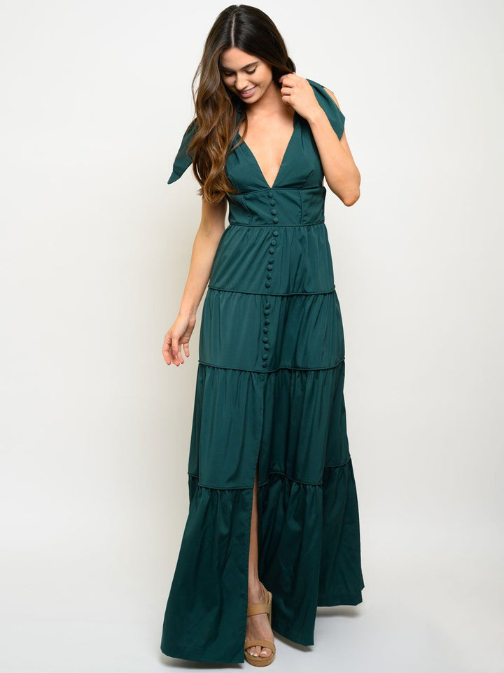 WOMEN'S TIERED PIPING MAXI DRESS