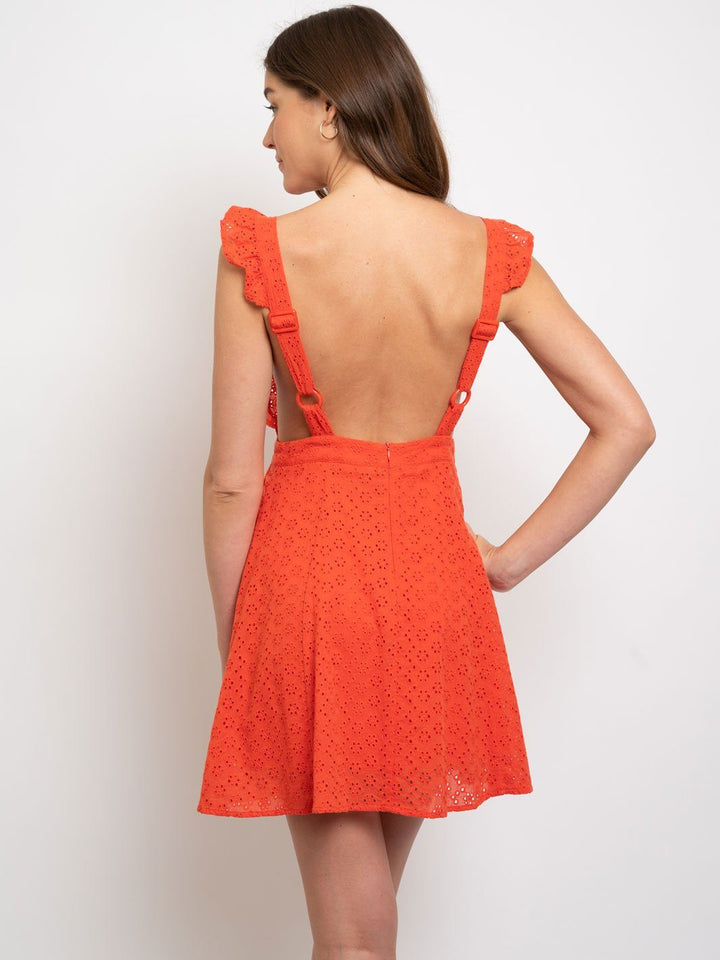 WOMEN'S MINI OPEN BACK RUFFLE DETAILED DRESS