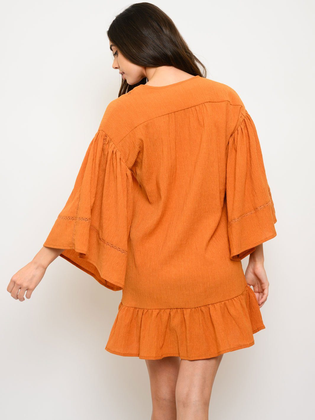 WOMEN'S 3/4 SLEEVE RUFFLE HEM MINI DRESS