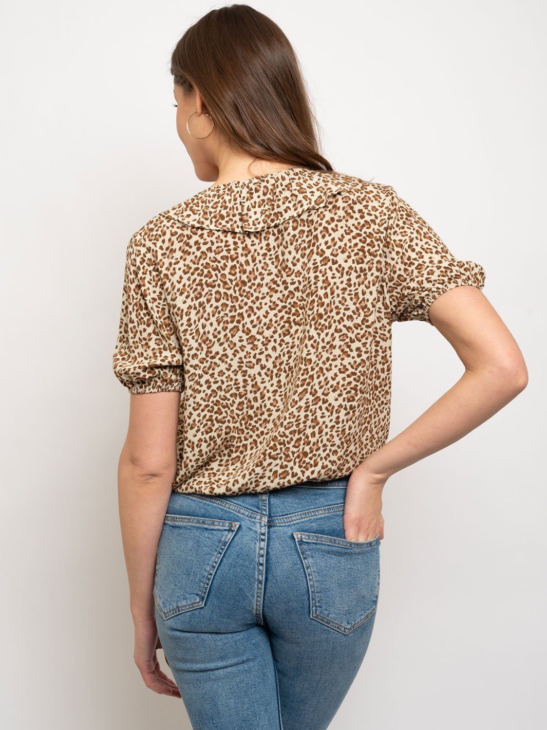 WOMEN'S LEOPARD PRINT SHORT SLEEVE TOP