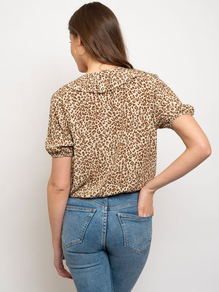 WOMEN'S LEOPARD PRINT SHORT SLEEVE TOP