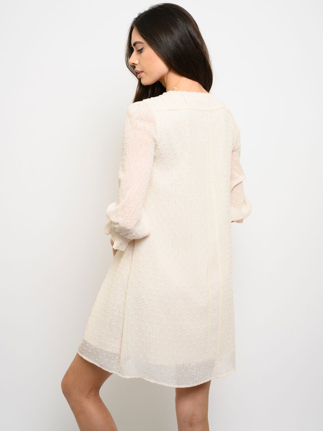 WOMEN'S SWISS DOT CHIFFON PLEATS MINI DRESS