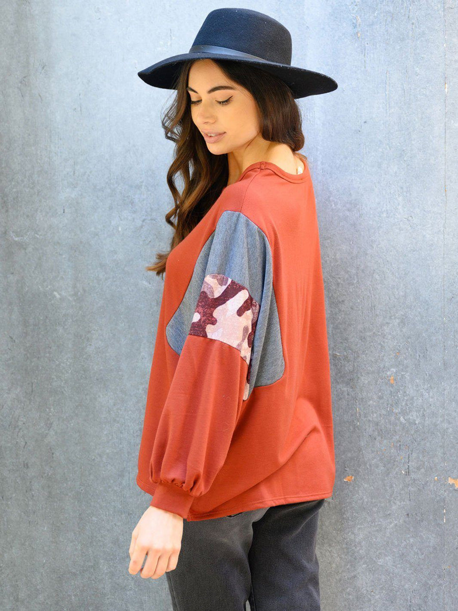 WOMEN'S LONG SLEEVE MULTI PRINT COLORBLOCK TUNIC TOP ...