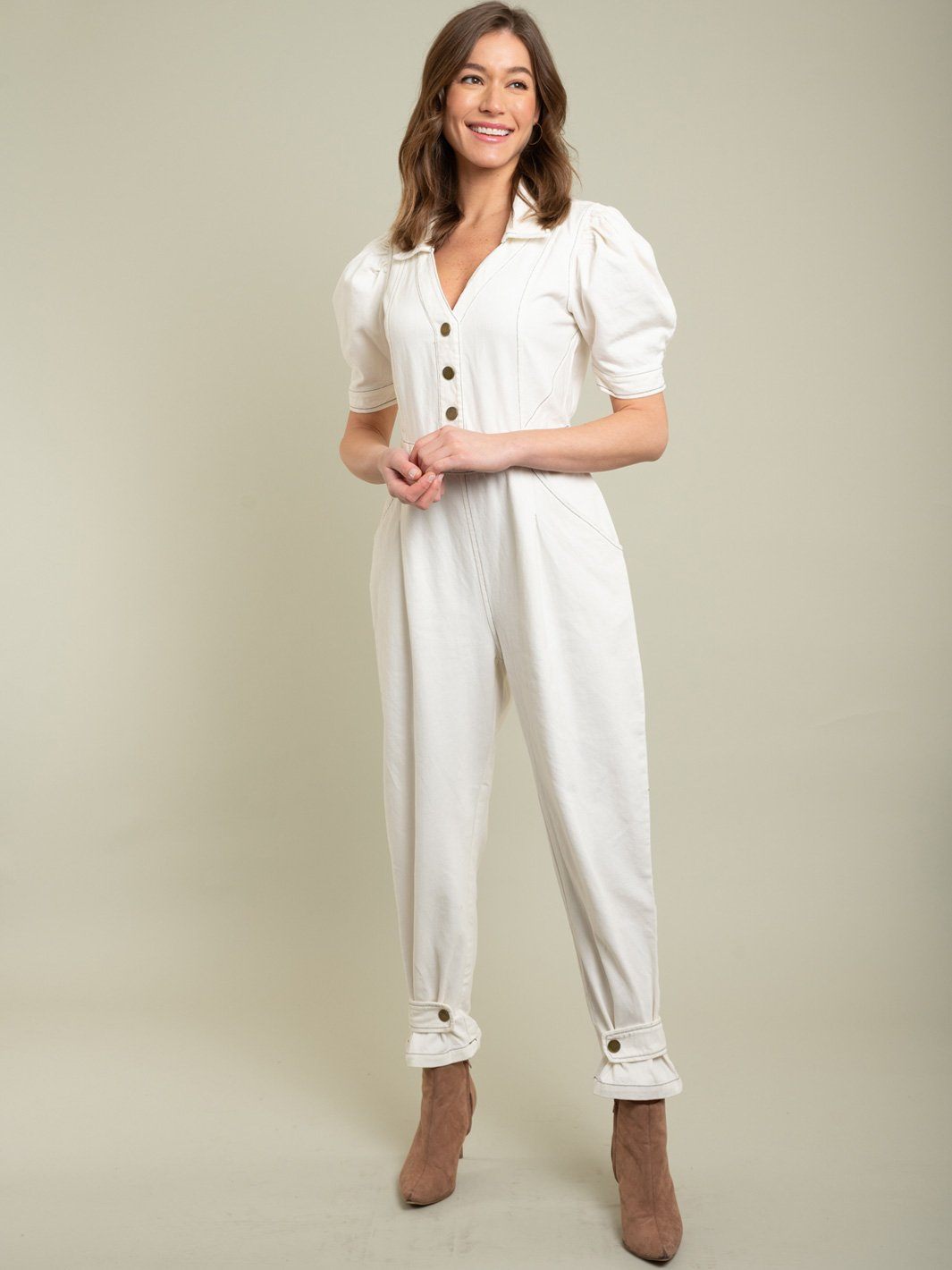 WOMENS WHITE DENIM JUMPSUIT