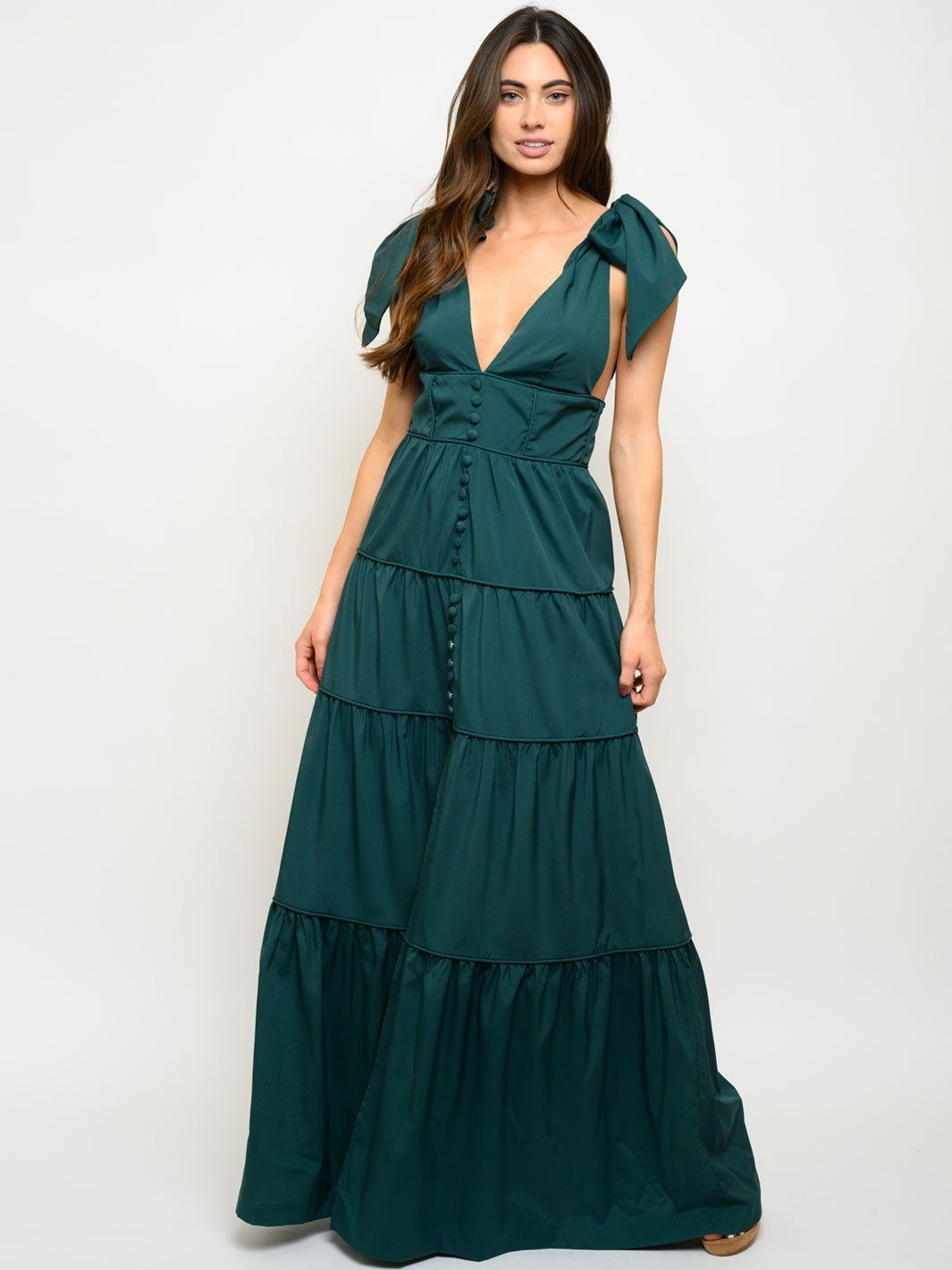 WOMEN'S TIERED PIPING MAXI DRESS