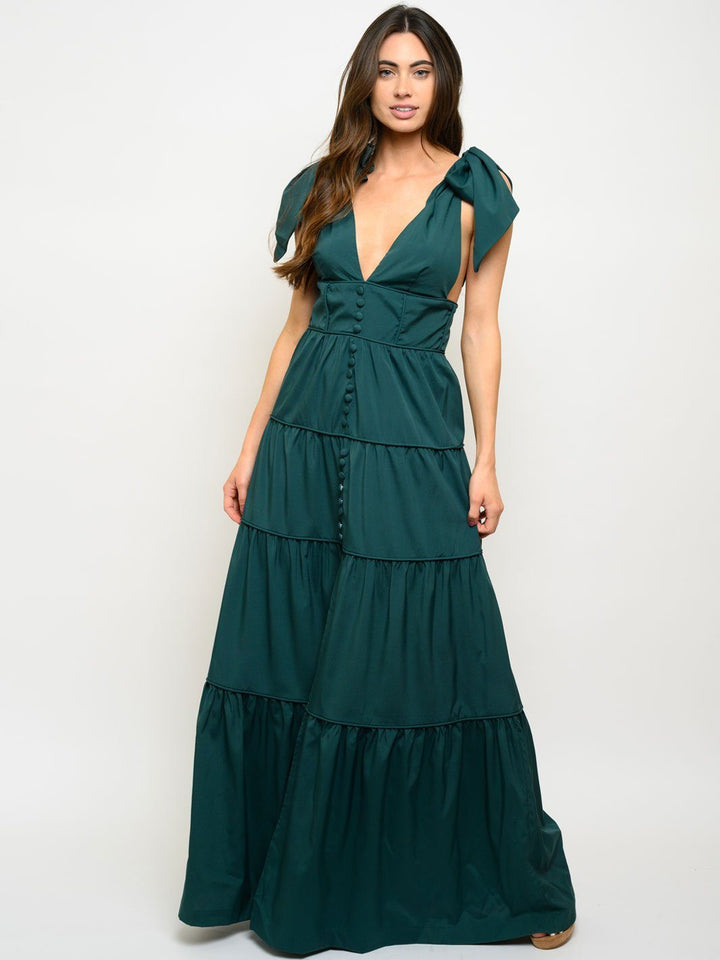 WOMEN'S TIERED PIPING MAXI DRESS
