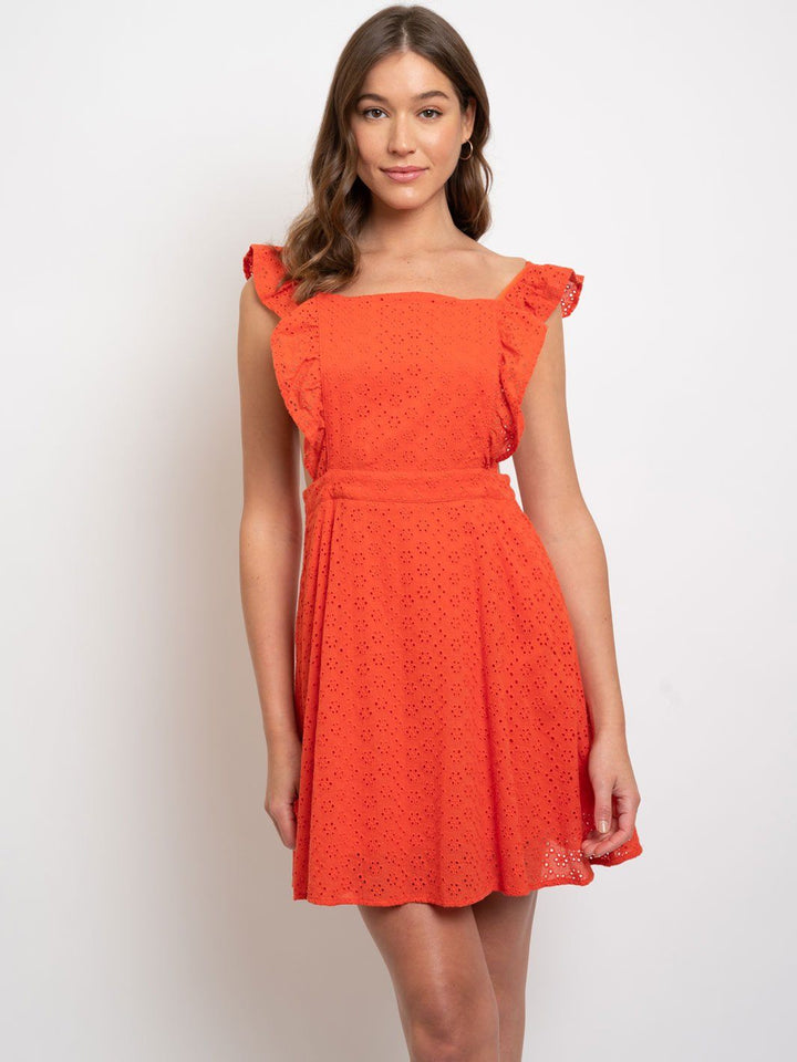 WOMEN'S MINI OPEN BACK RUFFLE DETAILED DRESS