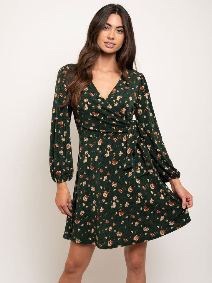 WOMEN'S 3/4 SLEEVE WRAP FLORAL DRESS