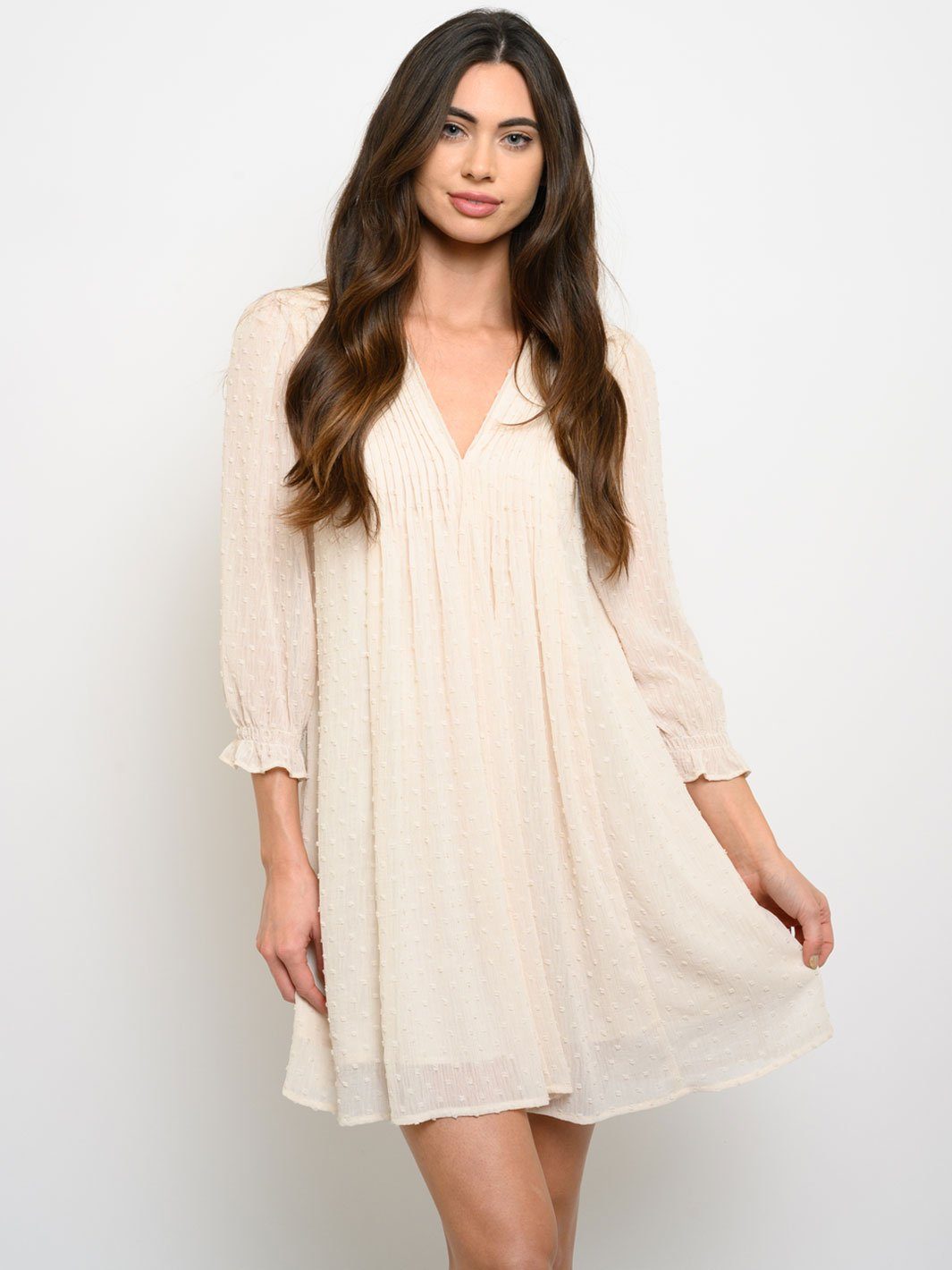 WOMEN'S SWISS DOT CHIFFON PLEATS MINI DRESS