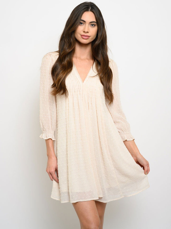 WOMEN'S SWISS DOT CHIFFON PLEATS MINI DRESS