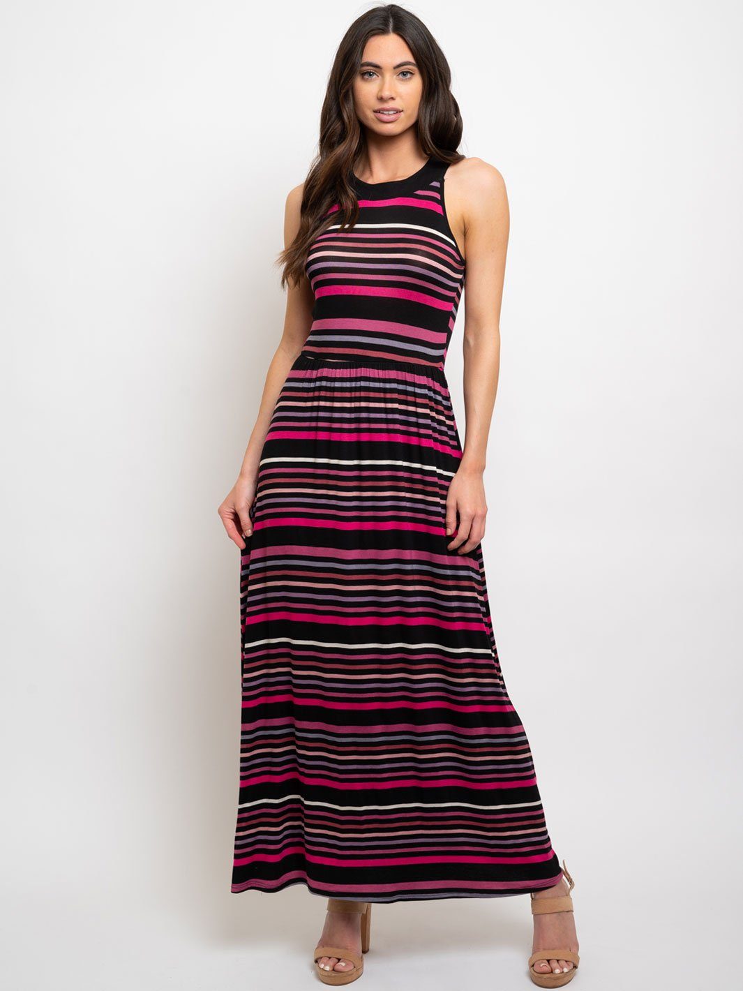 WOMEN'S STRIPES MAXI SLEVELESS DRESS