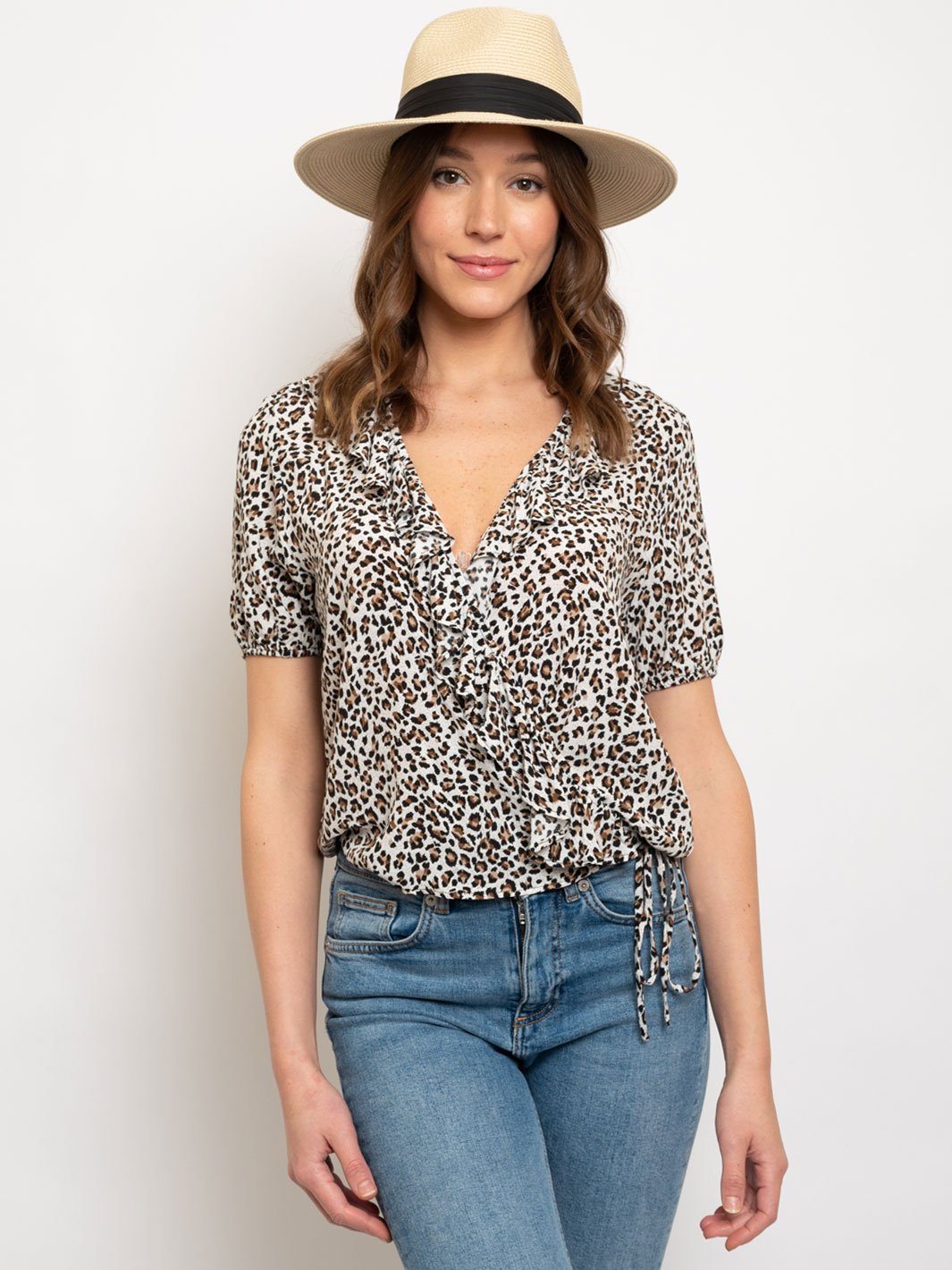 WOMEN'S LEOPARD PRINT SHORT SLEEVE TOP