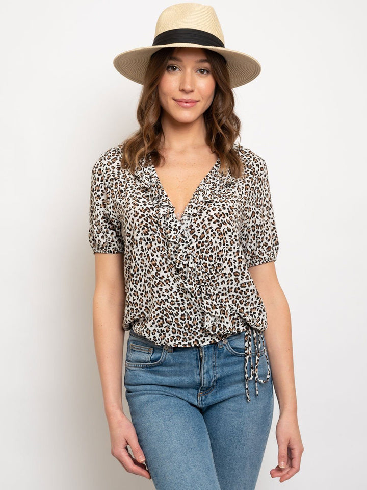 WOMEN'S LEOPARD PRINT SHORT SLEEVE TOP