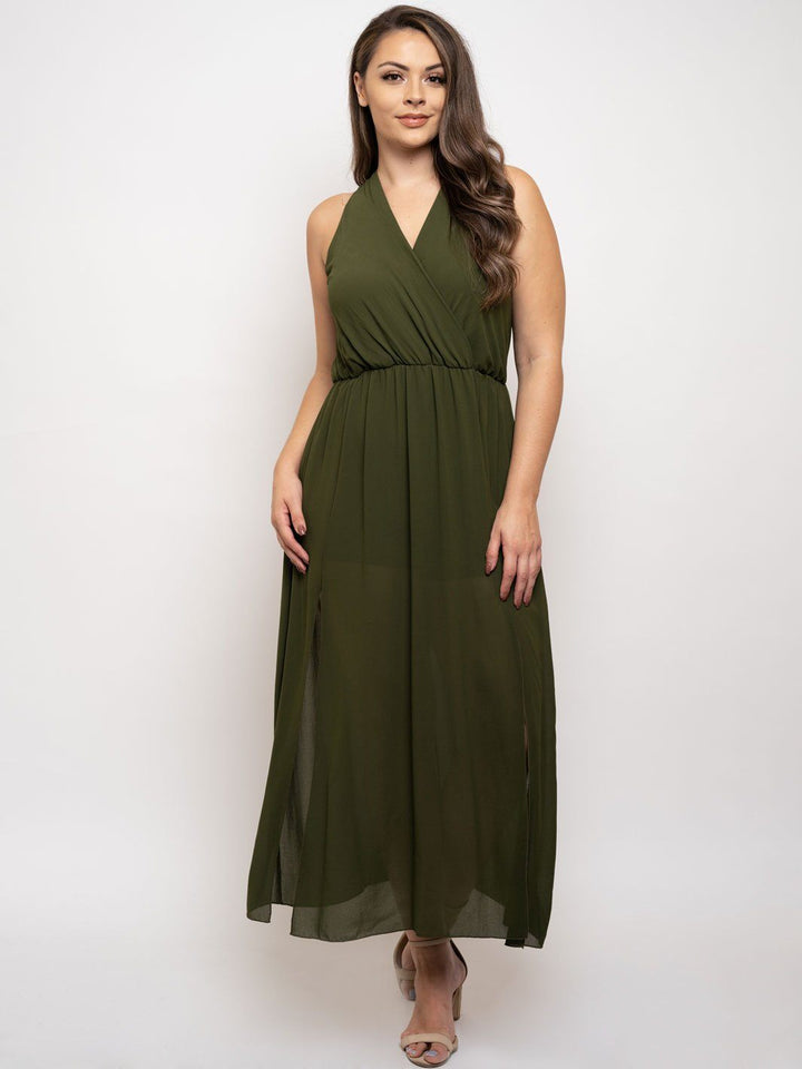 PLUS SIZE SLEEVELESS FRONT SLIT MAXI DRESS